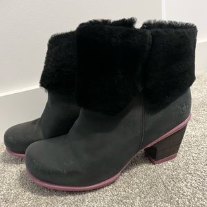 John Fluevog black shearling Hopefuls Esperanza faux foldover ankle boots